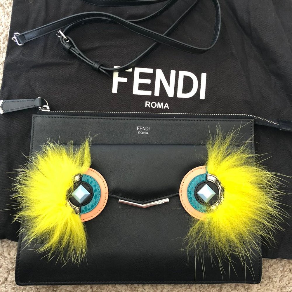 Authentic Fendi monster balck leather crossbody bag
